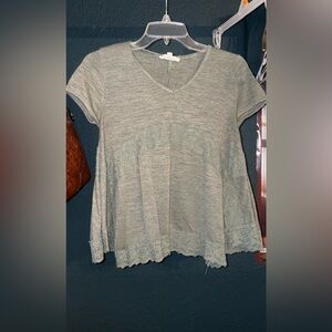 Cloud Chaser Light Sage Lace-Trim V-Neck Tunic